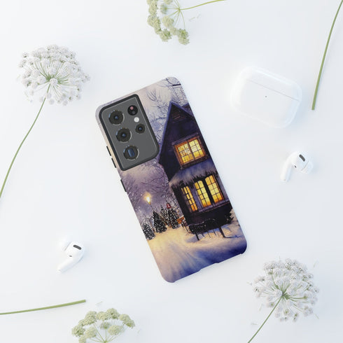 Glowing Homes in the Snow with Christmas Decorations - Impact Resistant Phone Case